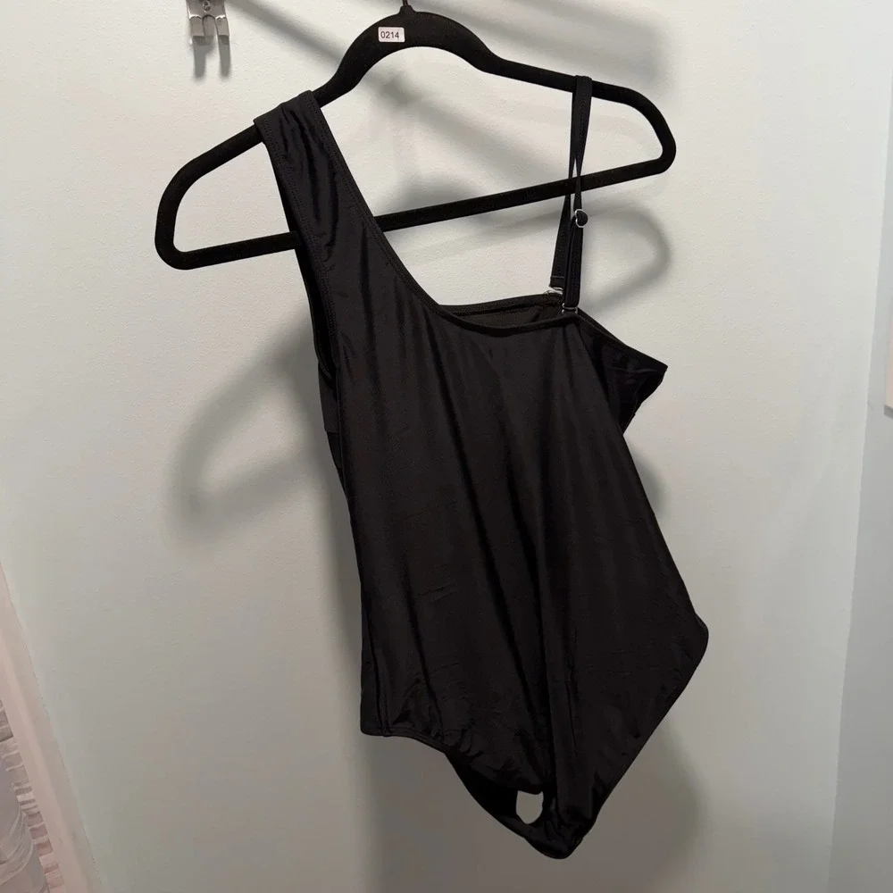 One Shoulder Swimsuit Black 0XL Minimalist Chic Beach Vacation